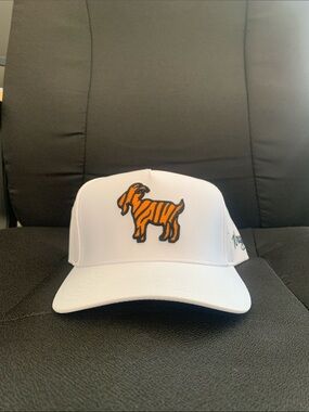 Waffle Goat Snapback | White Cap with Orange Goat Patch